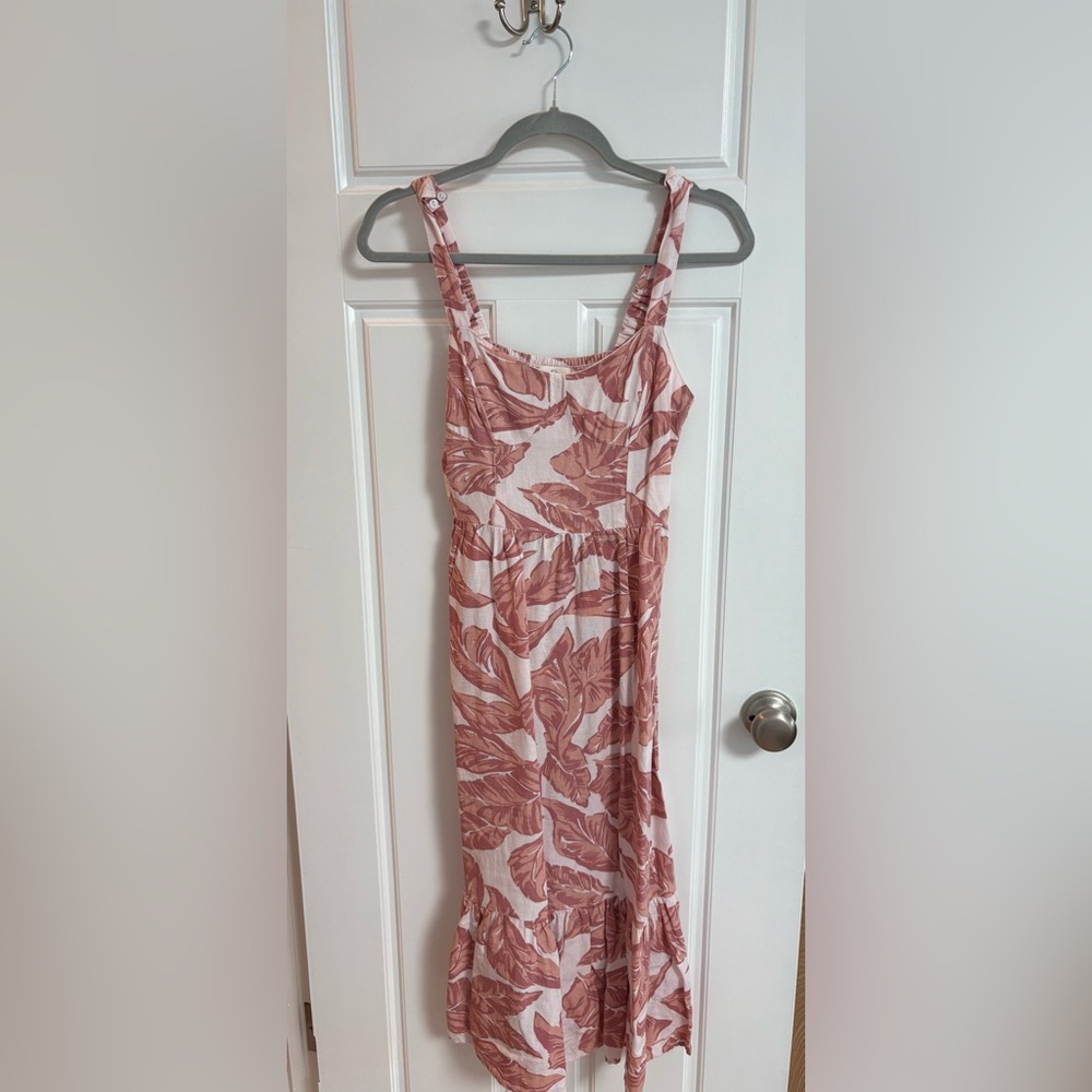 Jessica Simpson Pink Linen Leaf Print Dress